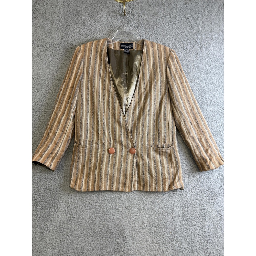 Vintage Nordstrom Point of‎ View Blazer Womens 12 Striped Double Breasted 90s